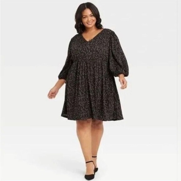 Ava & Viv Black Floral Peasant Shift Dress Size 2X - Picture 8 of 12